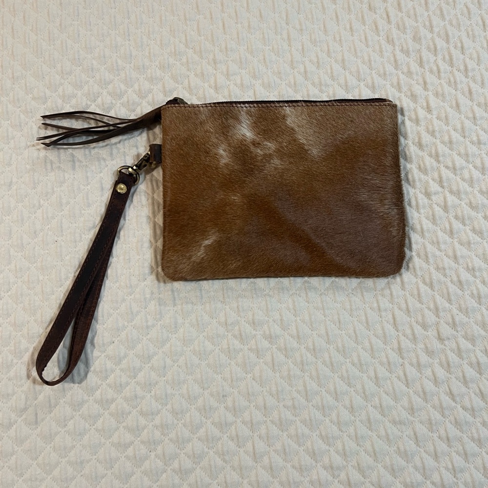 Brown Cowhide Wristlet Clutch